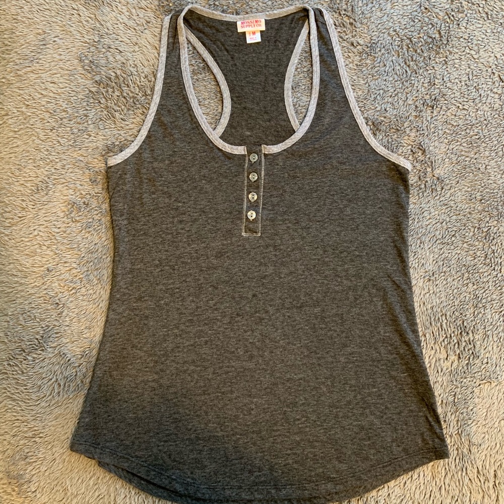 Gray racerback tank with buttons